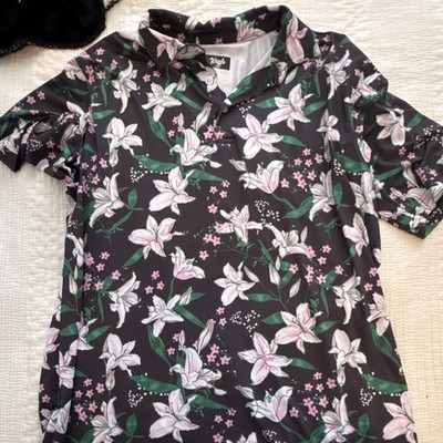 Waggle Men's XL Floral Tropical Polo Shirt Short Sleeve Polyester Spandex