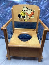 Vintage 1940s - 50s fold up wooden child's potty chair with painted Kittens