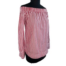 Camicetta PINKO rossa bianca a righe spalle scoperte manica lunga cotone taglia 4