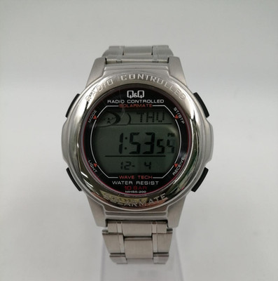 Citizen QQ MHS5-200 Men Digital Atomic Solar Radio Watch Silver 10BAR 100m Used