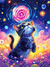 Starry Night Cat Diamond Painting Kits for Adults,5D DIY Diamond Art Kits for Be