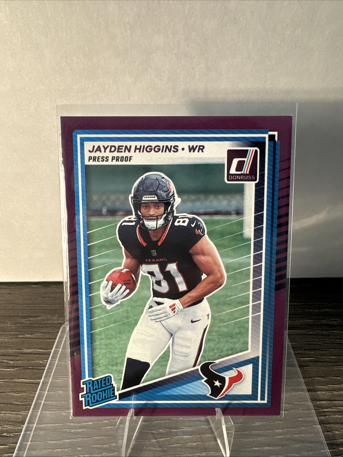 2025 Donruss Football Jayden Higgins Purple Press Proof Rated Rookie