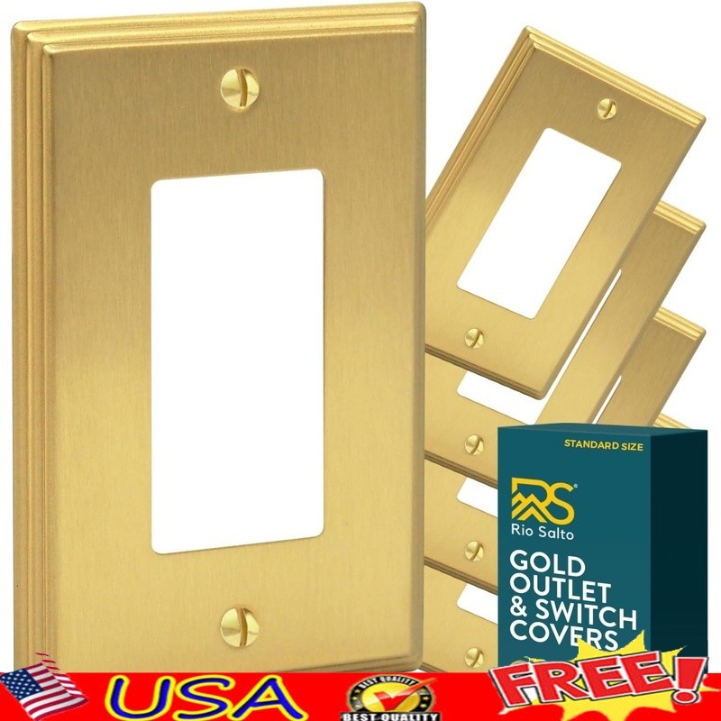 Brass Outlet Covers Wall Plates 5-Pack Decorative Switch Plates Modern Design US