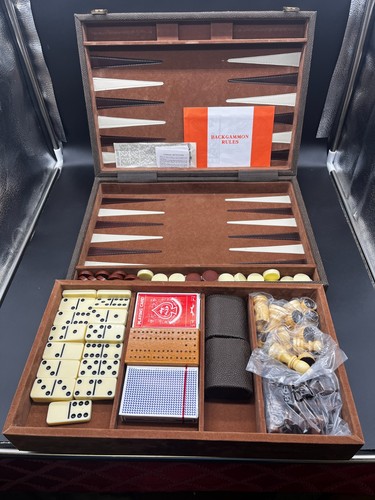 Traveler Multigame Board Chess Checkers Backgammon Dominoes Cards w/Storage