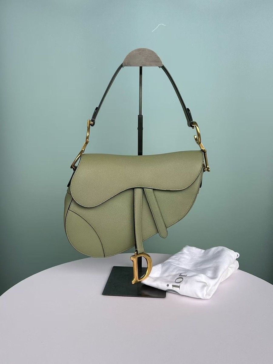 Auth Christian Dior Saddle Olive Taupe Green Gold Hardware Handbag
