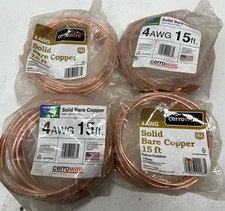 LOT OF 4 Cerrowire 15FT 4 Gauge Solid SD Bare Copper Grounding Wire