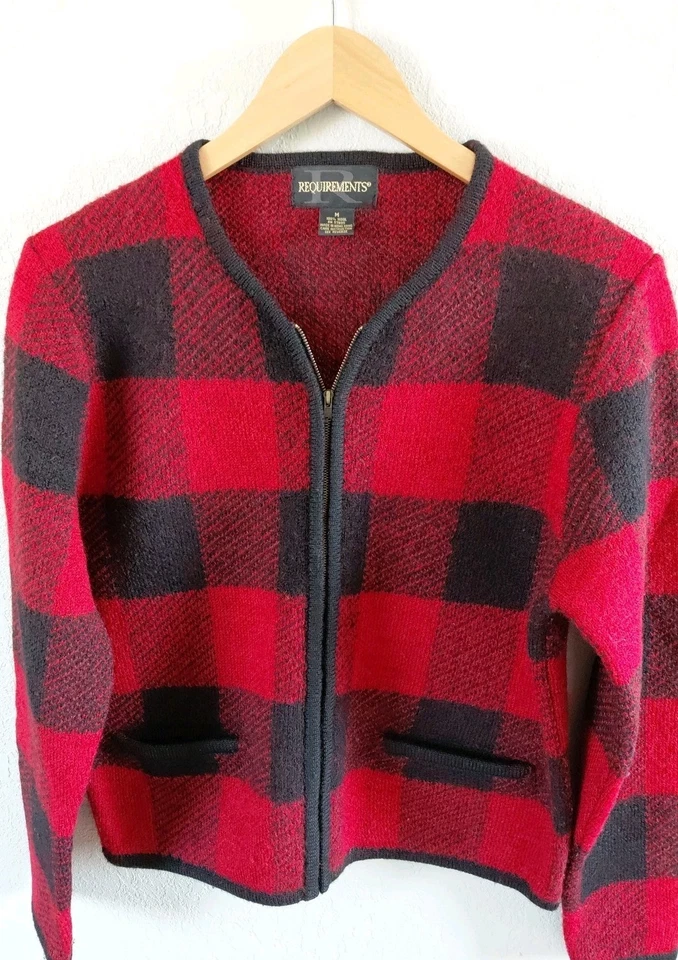 Suéter con cremallera a cuadros 100 % lana de colección requisitos para mujer talla mediana camping al aire libre Foto 4 de 4