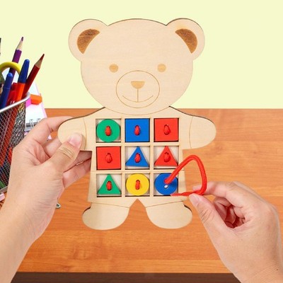 Schnürkarte Schnur passendes Spiel Kinder Spielzeug Früherziehung Bär Knopf Schnürung
