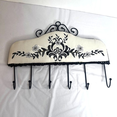 #ad Decorative Embroidered Dark Boho Victorian Style Wall Hanger Rack w 6 Hooks $19.99