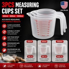 3Pcs Measuring Cups Set 250/500/1000ml Plastic Liquid Measuring Beaker Baking