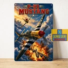 P-51 Mustang Fighter Plane Metal Poster Tin Sign Vintage WW2 Aviation Wall Decor