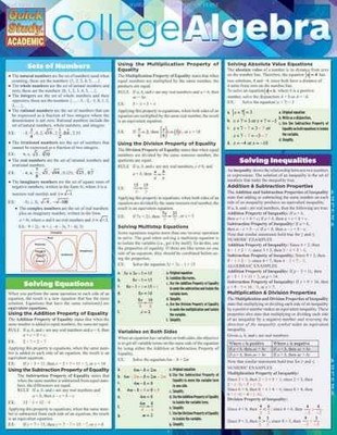 College Algebra QuickStudy Laminated - Pamphlet, by Ken Yablonsky - Good