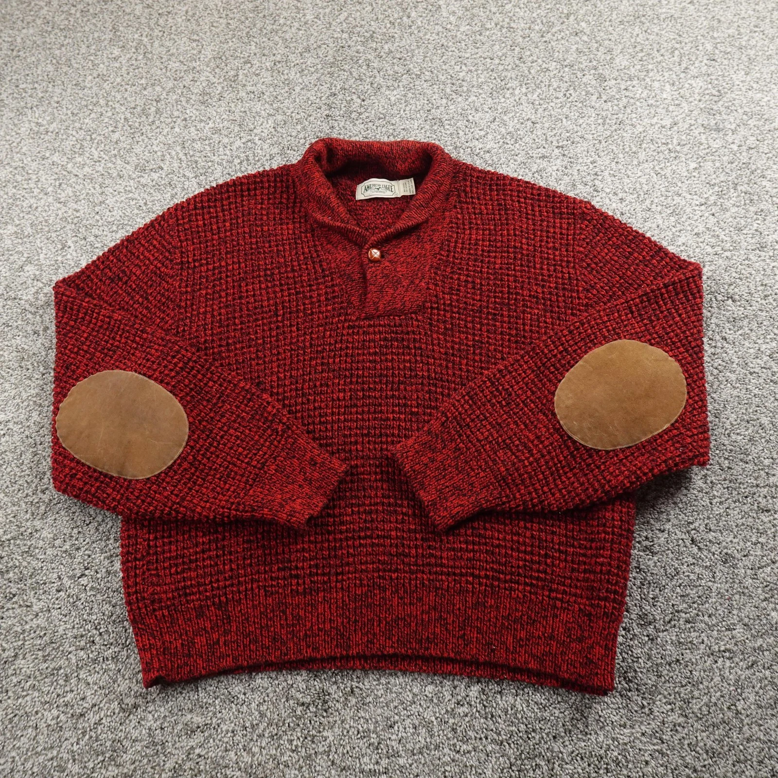 VTG American Eagle Sweater Mens XL Red Elbow Patches Shawl Collar USA 80s 90s
Opens in a new window