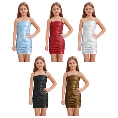 Kids Girls Mini Dress Tank Dancewear Glitter Dresses Shiny Strap Christmas  Prom | eBay