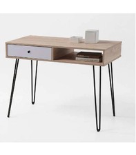Mesa de escritorio Kala 1 hueco + 1 cajón acabado madera y blanco 76 cm(alto)100