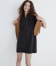 Madewell Denim Short-Sleeve Popover Shirtdress in Lunar Wash size M NEW