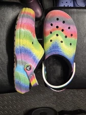 Crocs Rainbow Multi-color Lined Slip-on  Classic Clog Shoes Unisex Size M7, W9