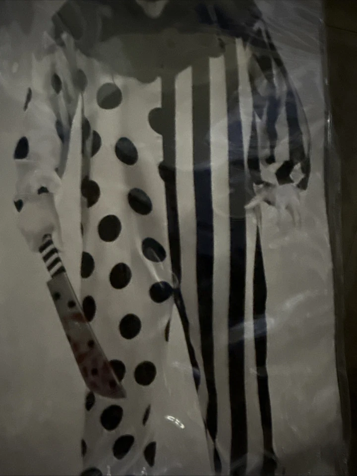 Disfraz de payaso asesino de Halloween negro blanco mono, máscara y cuello 3 piezas sistema operativo para hombre Foto 4 de 4