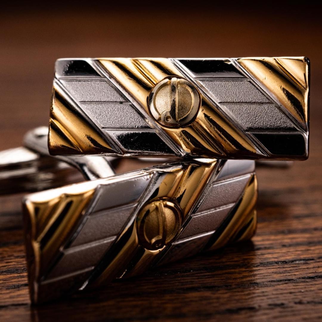Dunhill Vintage Cufflinks Rectangular Silver Gold… - image 2