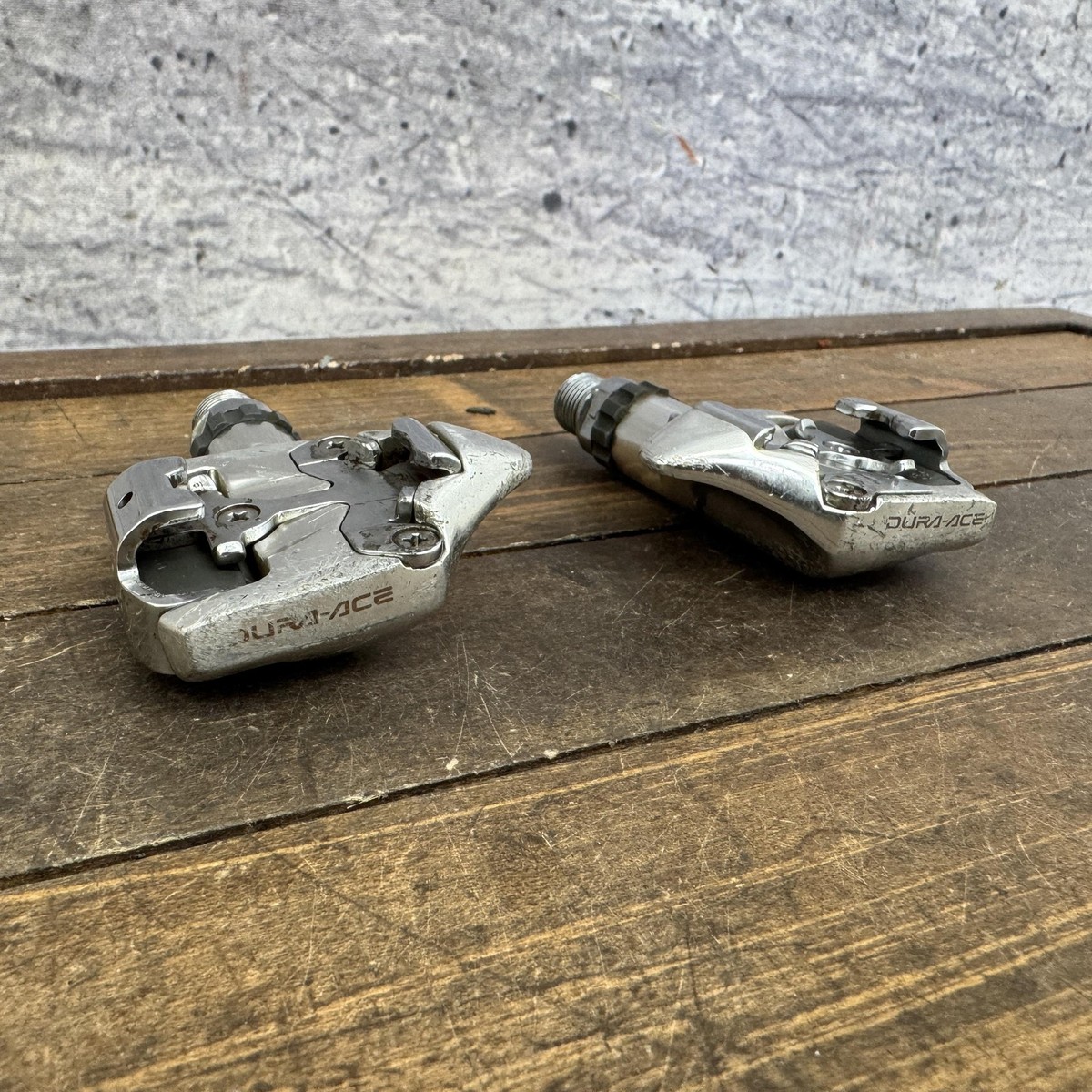 Vintage Shimano Dura-Ace Clipless Road Bike Pedals Silver Pair 9