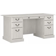 Bush Furniture Saratoga Executive Desk with Drawers in Linen White Oak