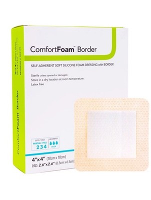 5 Boxes Of ComfortFoam Border Foam Dressing 4 x 4'' Square With Border 10/box