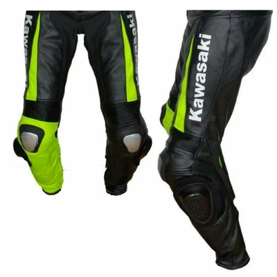 KAWASAKI Courses Pantalon de Moto en Cuir Hommes Pantalon de Motard en Cuir 2XL - Photo 1/2