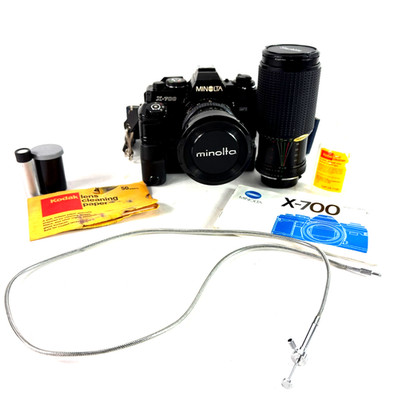Minolta X-700 35mm Camera + Motor Drive 1 + Lenses + Bag Rokkor 24-50mm + 75-200