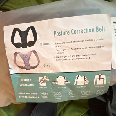 Posture Corrector Belt, Adjustable Breathable Back Support, Black/Grey