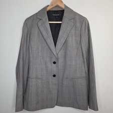 Lafayette 148 New York Wool Blazer Size 8 Grey Glen Plaid Pink Overcheck