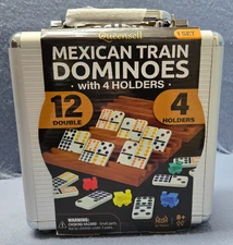 Queensell Mexican Train Dominoes Set with 4 Holders