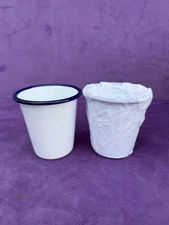 New FALCON Enamelware Tumbler White with Blue Rim 10.5 oz Set of 2 Never Used