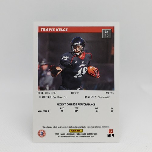 Travis Kelce 2023 Panini Chronicles Draft Picks Donruss #15 Chiefs Cincinnati - Picture 2 of 2