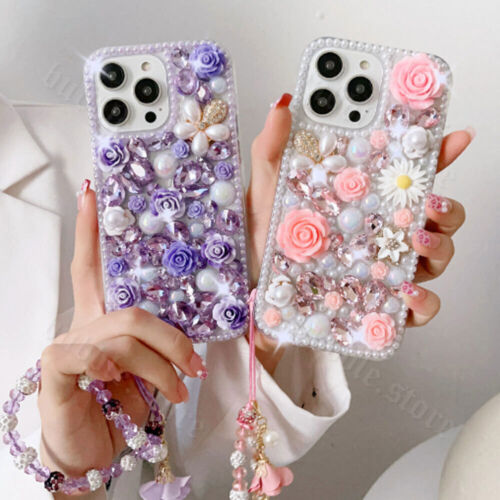 DIY Bling Diamond Pearl Flowers Case +Chain For iPhone 7p-11 12 13 14 15 Pro Max - Picture 1 of 15
