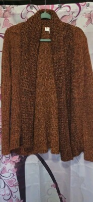 Allison Britney Sweater Womens Medium Orange Brown Overized Cardigan