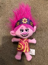 Trolls World Tour Poppy Plush 9  Doll With Pink/Yellow Dress  Headband Stuffed