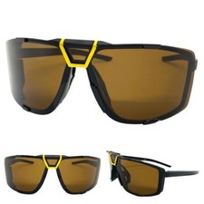 Classic Motorcycle Biker Sports Wrap Around SUN GLASSES Black Frame Brown Lens
