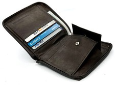 RFID Signal Blocking Genuine Leather Zip-Around Coin Holder Men's Bifold Wallet