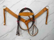 Best Quality Leather Headstall & Breast Plate Hand Tooled Collar Set All Size.