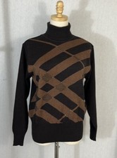 Vintage 100 New Wool Geometric Fine Gauge Le Jui Sweater M Brown Tan