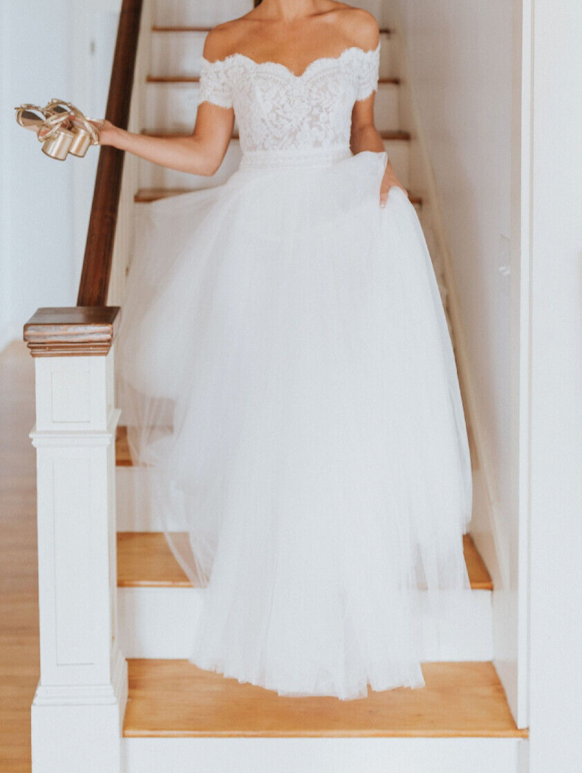 Rosa Clara Segovia Wedding Dress 12 Off Shoulder Lace Tulle Ball Gown Huge  Train | eBay