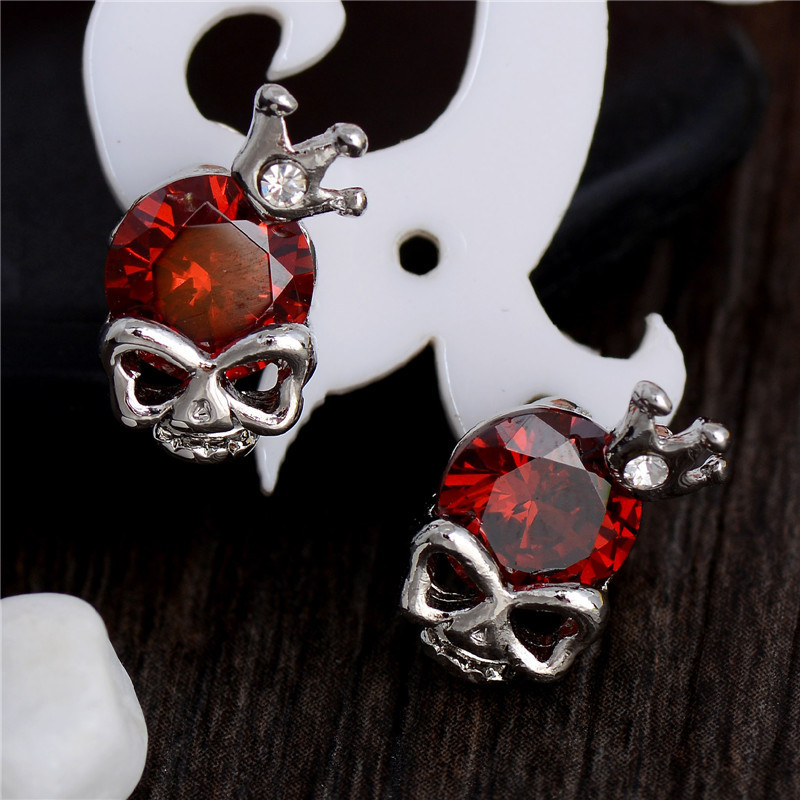 1ct Lab-created Red Garnet Crown Skull Gothic Stud Earrings White Gold Plated - Product main view