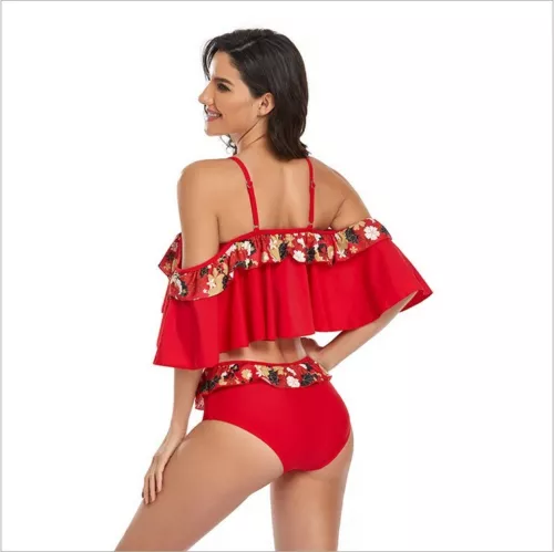 Two Piece Women Sexy Tankini Swimsuits High Waisted Ruffle Strappy Swimwear US - Picture 34 of 47