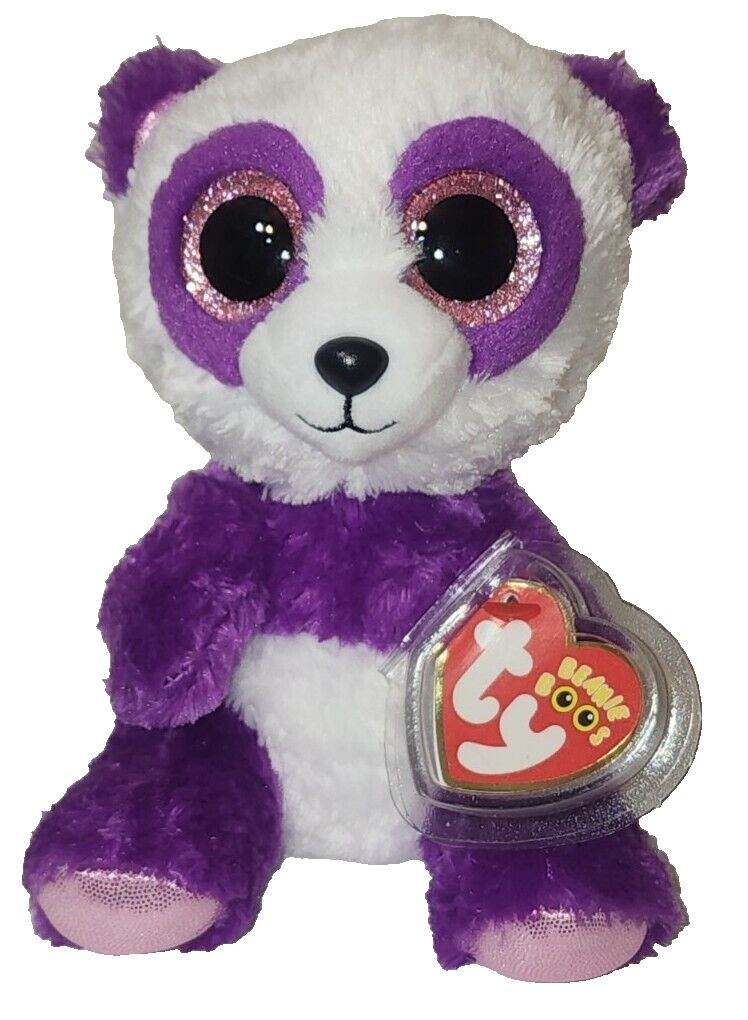 Ty Beanie Boos BOOM BOOM the Purple White Panda Bear 6