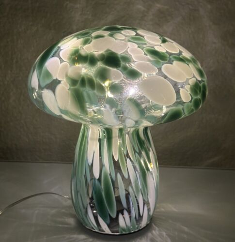 Brightside Spotted Green Confetti Dots Art Glass Mushroom Light Led Lamp White
