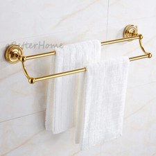 Luxury Polished Gold Brass Double Towel Bar Bathroom Wall Mount Rack Hardware
