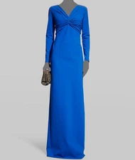 $780 Rickie Freeman by Teri Jon Women Blue Ruched V-Neck Twisted Gown Dress Sz 4