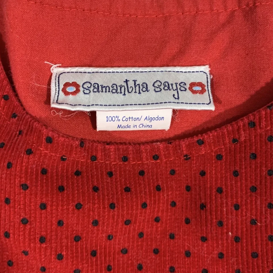 Red Black Dress Jumper Size 6X Retro Polka Dot Ruffle Applique Dogs - Image 4 of 4