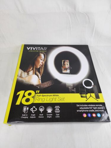 Vivitar Led Ring Light Set 18" Inch Tripod Stand Tablet Phone Holder/Remote, New - 第 1/7 張圖片