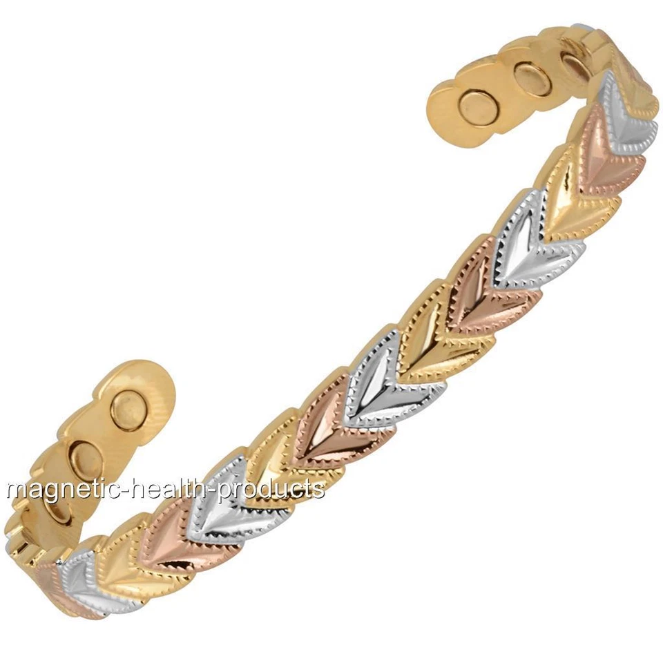 MAGNETIC HEALTH LADIES COPPER MAGNETIC HEALING BANGLE 3 TONE BRACELET - ARTHRITIS PAIN RELIEF 15